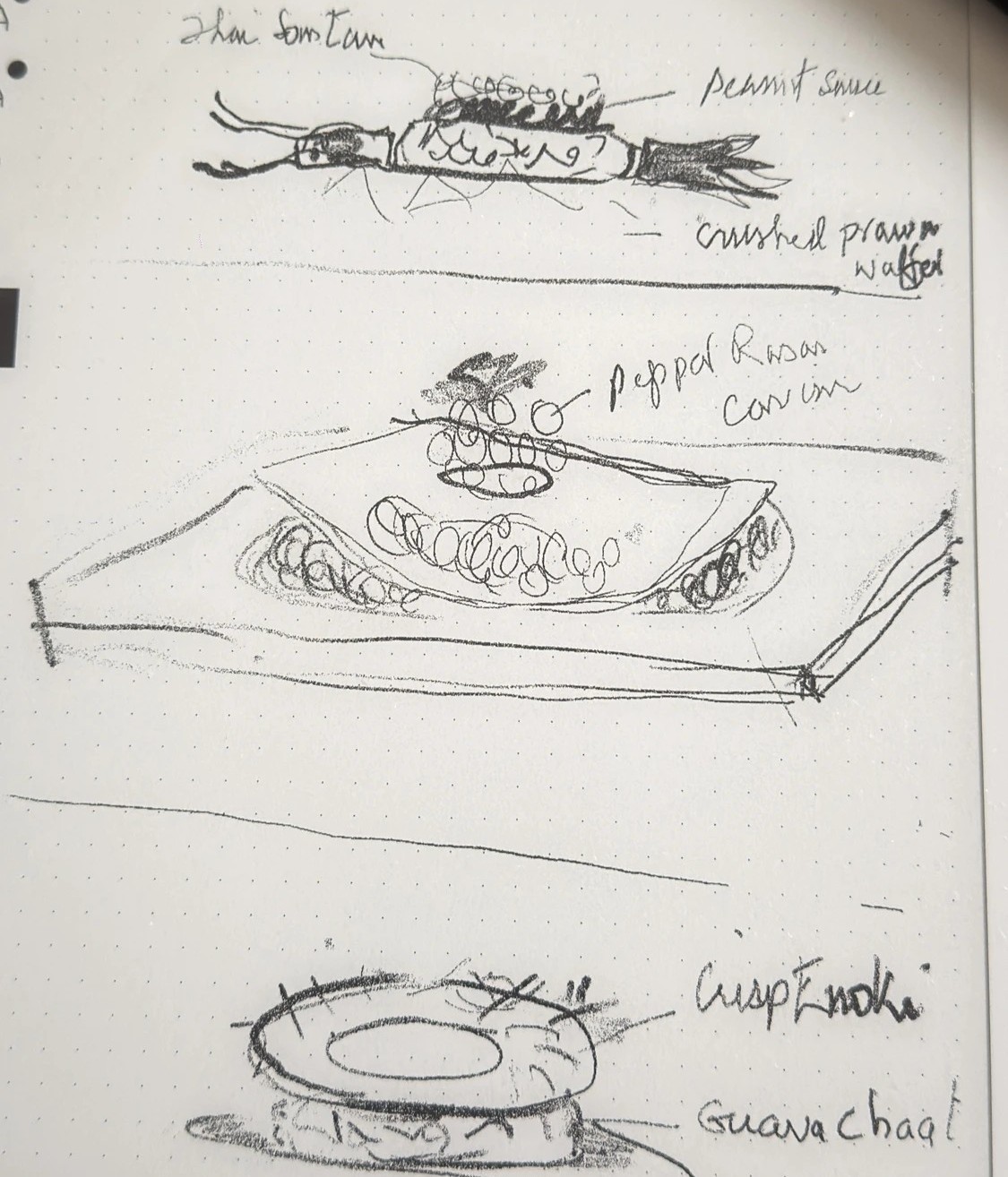 Original hand-drawn dish sketches from the atelier