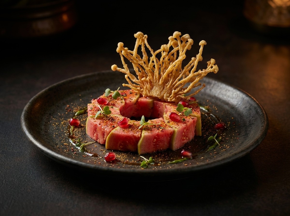 Guava Chaat, Crisp Enoki